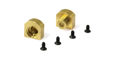 Dois suportes dourados de metal com quatro parafusos pretos