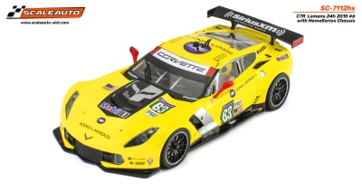 Carro de slot amarelo com logotipos Mobil 1, Konica Minolta, SiriusXM e números 63 PRO