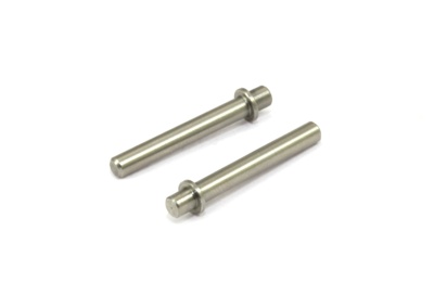 Dois pinos metálicos cilíndricos prateados com flanges