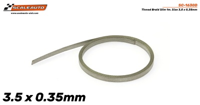 Fio trançado niquelado slim para escala com especificações 3,5 x 0,35 mm em fundo branco.