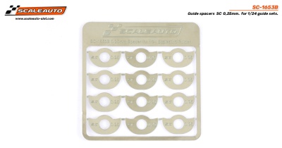 Espaçadores de guia metálicos prateados da Scalauto com medidas gravadas