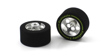 Rodas Scalextric Procomp 2 em alumínio com pneus de borracha