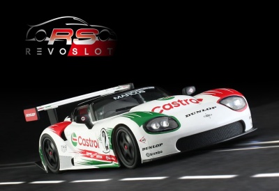 Modelo de carro de corrida slot car branco com detalhes em vermelho e verde