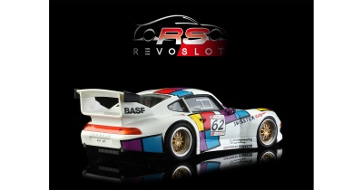 Miniatura de carro de corrida branco com detalhes coloridos e número 62