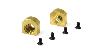 Peças metálicas douradas semicirculares com quatro parafusos pretos