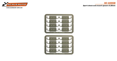 Espaçadores de montagens de eixo de chassis de aço cinzentos da Scaleauto em fundo branco
