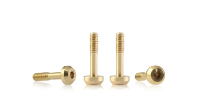 Parafusos de latão dourados com cabeça hexagonal interna em fundo branco