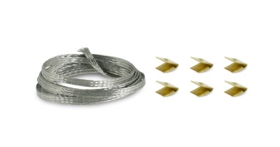 Arame de aço prateado com seis pontas de metal dourado em fundo branco