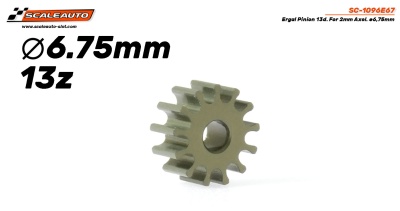 Engrenagem metálica cinza de 13 dentes com diâmetro 6,75mm para eixo 2mm