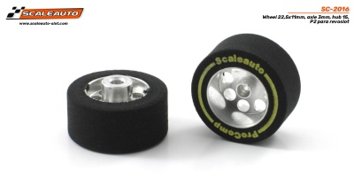 Rodas para slot car Scaleauto com pneus pretos e aro metálico
