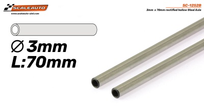 Dois eixos ocos metálicos cilíndricos de 3mm x 70mm lado a lado