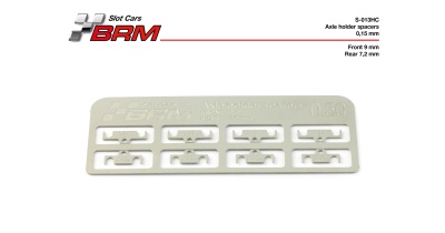 Espaçadores de suporte de eixo BRM para carros de slot em metal prateado.