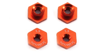 Quatro porcas hexagonais laranjas com gravação branca