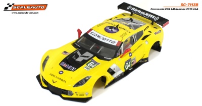 Modelo de carro Scalextric amarelo com detalhes e logótipos