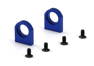 Peças azuis em alumínio e parafusos pretos em fundo branco