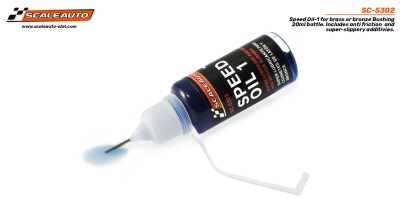 Frasco de óleo Speed Oil 1 da Scaleauto com bico metálico e rótulo preto
