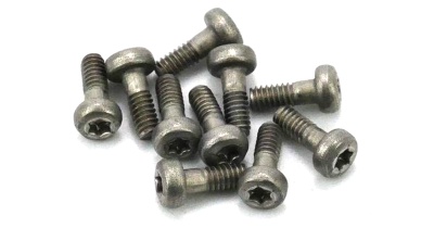 Parafusos pequenos de metal cinza com cabeça redonda