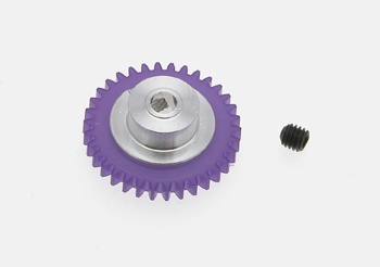 Engrenagem roxa com parafuso preto em fundo branco