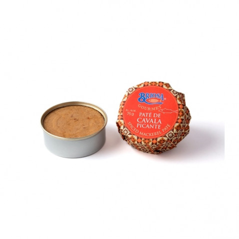 Paté de Cavala Picante Patê de cavala picante em embalagem metálica com rótulo vermelho