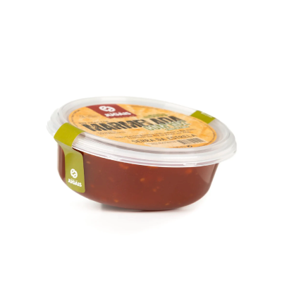 Embalagem redonda de plástico de Gommage V-Clever com tampa e etiqueta amarela e verde.