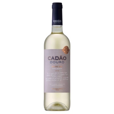 Garrafa de vinho branco CADÃO DOURO 2020 com rótulo violeta e tampa azul escura