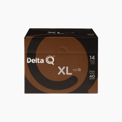 Embalagem de café Delta Q XL epiQ castanho e preto