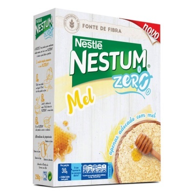 Caixa de cereais Nestlé Nestum Zero Mel com tigela de cereais e mel