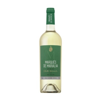 Garrafa de vinho branco com rótulo verde e tampa verde