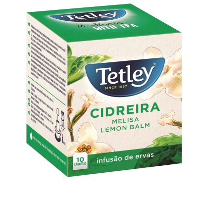 Embalagem Tetley chá Cidreira com flores e folhas verdes