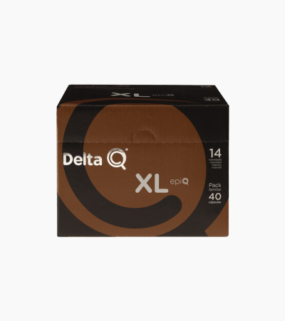 Embalagem de café Delta Q XL epiQ castanho e preto