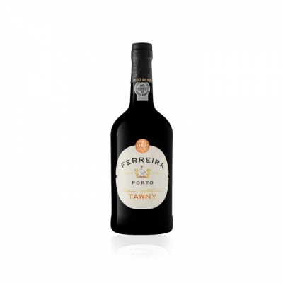 Garrafa de vinho do Porto Ferreira Tawny com rótulo branco