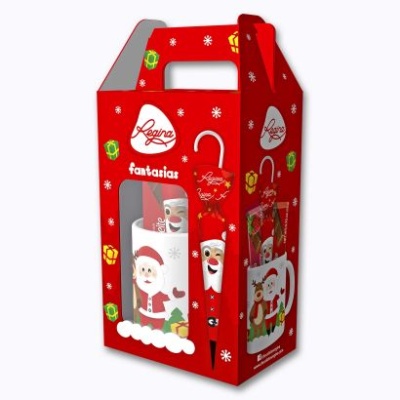 Caixa vermelha natalícia com caneca e design do Pai Natal