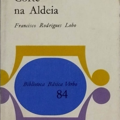 Capa de livro Corte na Aldeia de Francisco Rodrigues Lobo com design abstrato colorido.