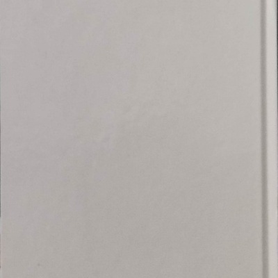 Capa traseira de livro cinza claro com código de barras e texto