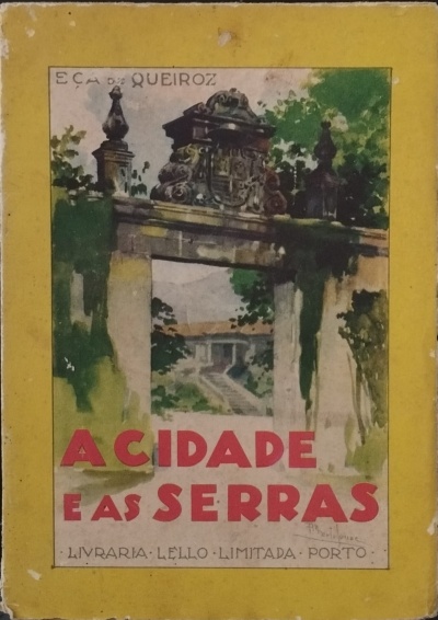 Capa de livro amarelo com portão de pedra e texto em vermelho