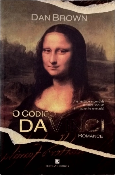 Capa do livro O Código Da Vinci de Dan Brown com Mona Lisa e texto promocional
