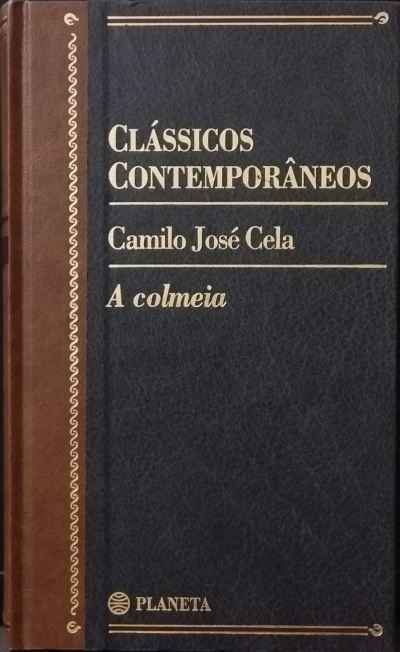 Capa de livro azul escuro e castanho com texto dourado
