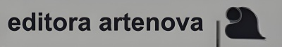 Letreiro 'editora artenova' em preto no fundo branco com símbolo abstrato preto