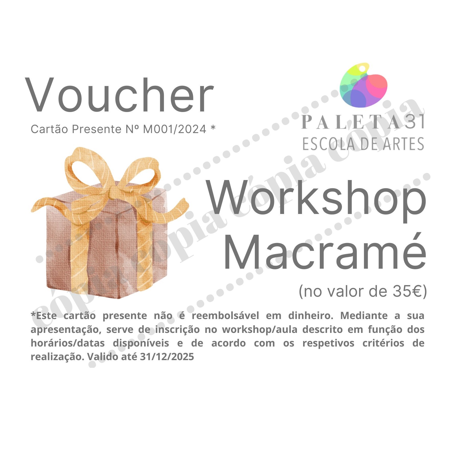 Voucher Workshop Voucher para workshop de macramé com presente e texto detalhado