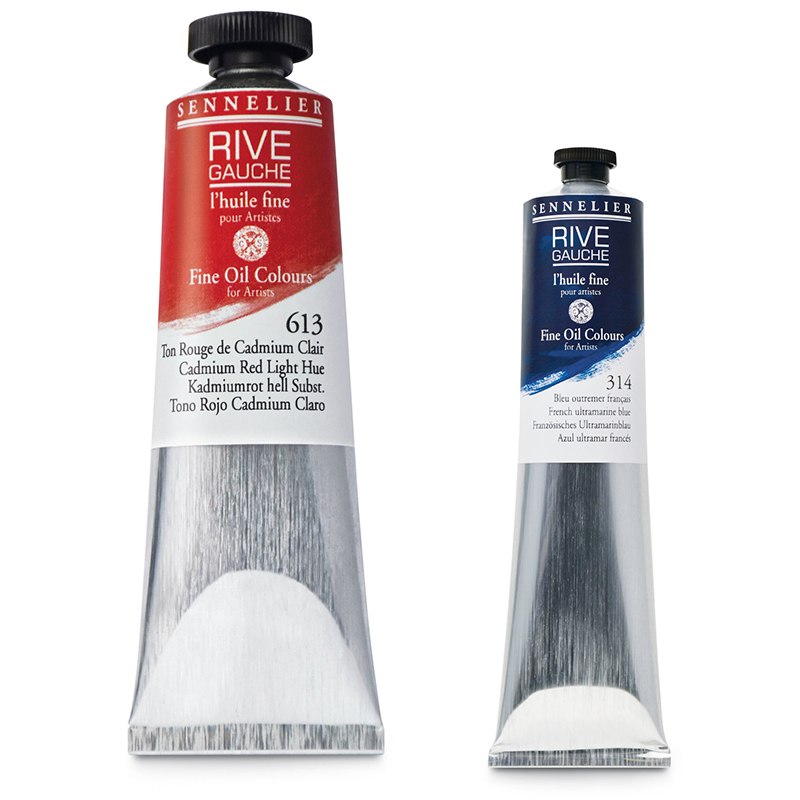 Oleo Rive Gauche - 200ml Dois tubos metálicos de tinta a óleo Sennelier Rive Gauche, vermelho 613 e azul 314 com tampas pretas