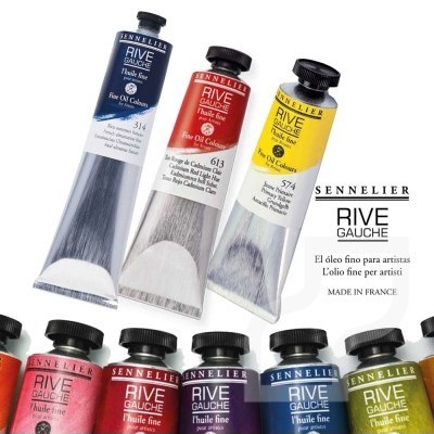 Tubos de tinta óleo Sennelier Rive Gauche em várias cores sobre fundo branco