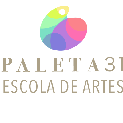Logótipo colorido de paleta de pintor com texto Escola de Artes