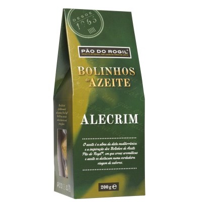 Embalagem verde de bolinhos de azeite com alecrim