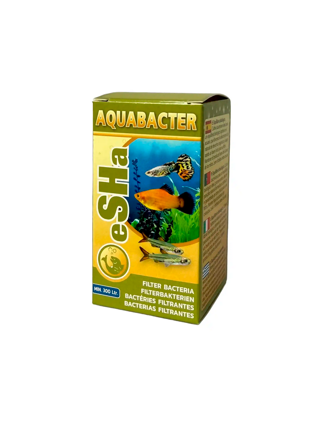 Esha Aquabacter caixa do produto Aquabacter para aquários com imagens de peixes