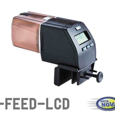 Dosador automático de alimentação para peixes com reservatório âmbar e display LCD