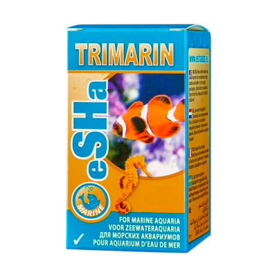 Embalagem de Trimarin para aquários marinhos com peixe-palhaço e cavalo-marinho