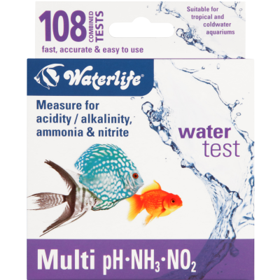 Embalagem do teste Waterlife Multi pH, NH3, NO2 para aquários com peixes coloridos