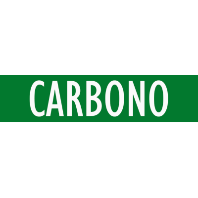 Palavra CARBONO em branco sobre faixa verde.