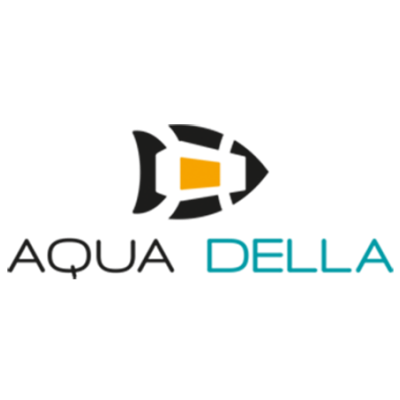 Logótipo de peixe com texto AQUA DELLA