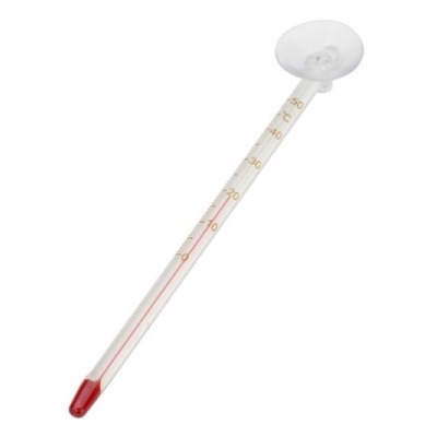 Termómetro de vidro com escala em graus Celsius e ventosa de plástico